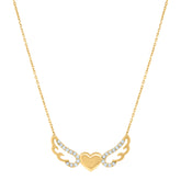 14Kt Yellow Gold Womens Cubic Zirconia Heart With Angel Wings Charm Pendant