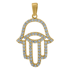 14Kt Yellow Gold Womens Cubic Zirconia Hand Of Humsa Religious Charm Pendant