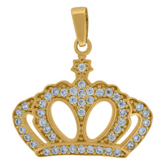 14Kt Yellow Gold Womens Cubic Zirconia Crown Charm Fashion Pendant