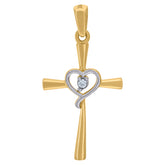 14Kt Two-Tone Gold Womens Cubic Zirconia Heart Cross Religious Charm Pendant
