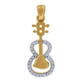 14Kt Two-Tone Gold Unisex Cubic Zirconia Heart Guitar Music Charm Fashion Pendant