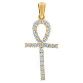 14Kt Yellow Gold Unisex Cubic Zirconia Ankh Cross Religious Charm Pendant
