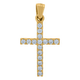14Kt Yellow Gold Unisex Cubic Zirconia Cross Religious Charm Pendant