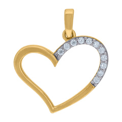 14Kt Two-Tone Gold Womens Cubic Zirconia Open Heart Charm Pendant
