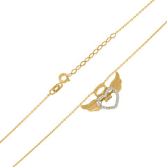 14Kt Yellow Gold Womens Cubic Zirconia Heart With Angel Wings Charm Pendant