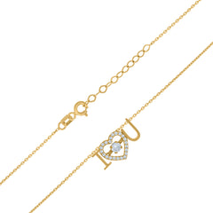 14Kt Yellow Gold Womens Sparkling Cubic Zirconia I Love You Charm Pendant