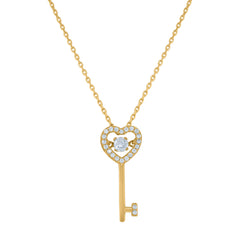 14Kt Yellow Gold Womens Sparkling Cubic Zirconia Key To My Heart Charm Pendant
