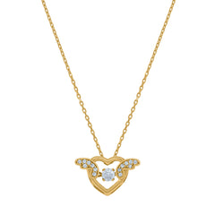 14Kt Yellow Gold Womens Sparkling Cubic Zirconia Heart With Angel Wings Charm Pendant