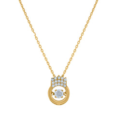 14Kt Yellow Gold Womens Sparkling Cubic Zirconia Circle With Crown Charm Pendant