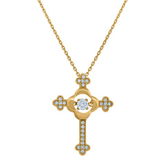 14Kt Yellow Gold Womens Sparkling Cubic Zirconia Cross Religious Charm Pendant