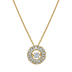 14Kt Yellow Gold Womens Baguette And Round Sparkling Cubic Zirconia Circle Charm Pendant