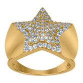 10kt Yellow Gold Mens White Pink Cubic Zirconia Crowned Lion Head Ring