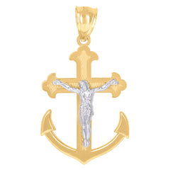 10kt Two-Tone Gold Mens Crucifix Anchor Religious Charm Pendant