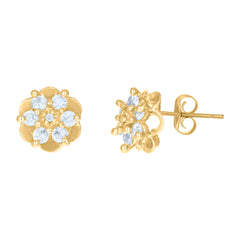 10kt Yellow Gold Womens Cubic-Zirconia Flower Stud Earrings