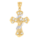 10kt Two-Tone Gold Mens Women Nugget Textured Crucifix Cross Religious Charm Pendant