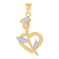 10kt Two-Tone Gold Mens Flower Heart Charm Pendant