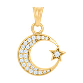 14Kt Yellow Gold Unisex Cubic-Zirconia Star Moon Celestial Charm Pendant