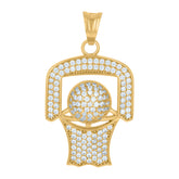 14Kt Yellow Gold Mens Cubic-Zirconia Basketball Sports Charm Pendant