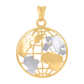 14Kt Two-Tone Gold Mens World Map Globe Charm Pendant