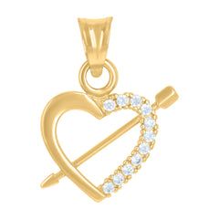 14Kt Yellow Gold Womens Cubic-Zirconia Cupid's Arrow Heart Charm Pendant