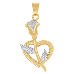 14Kt Two-Tone Gold Womens Flower & Heart Charm Pendant
