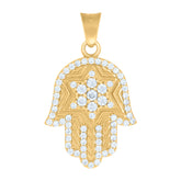 14Kt Yellow Gold Mens Cubic-Zirconia Humsa Symbol Religious Charm Pendant