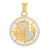 14Kt Two-Tone Gold Mens Cubic-Zirconia World Map Globe Charm Pendant