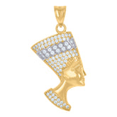14Kt Two-Tone Gold Mens Cubic-Zirconia Nefertiti Egyptian Charm Pendant