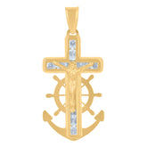14Kt Yellow Gold Mens Cubic-Zirconia Anchor Crucifix Religious Charm Pendant