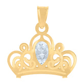 14Kt Yellow Gold Mens Pear Cubic-Zirconia Crown Fashion Charm Pendant