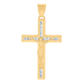 14Kt Yellow Gold Mens Cubic-Zirconia Crucifix Cross Religious Charm Pendant