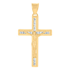 14Kt Yellow Gold Mens Cubic-Zirconia Crucifix Cross Religious Charm Pendant