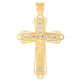 14Kt Yellow Gold Mens Cubic-Zirconia Crucifix Cross Religious Charm Pendant