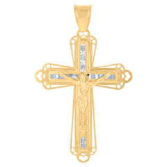 14Kt Yellow Gold Mens Cubic-Zirconia Crucifix Cross Religious Charm Pendant