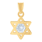 14Kt Yellow Gold Unisex Cubic-Zirconia Star Of David Symbol Religious Charm Pendant