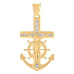 14Kt Yellow Gold Mens Cubic-Zirconia Anchor Crucifix Religious Charm Pendant