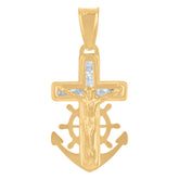 14Kt Yellow Gold Mens Cubic-Zirconia Anchor Crucifix Religious Charm Pendant
