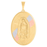 14Kt Tri-Color Gold Unisex Medallion Oval Guadalupe/Mother Marry Religious Charm Pendant