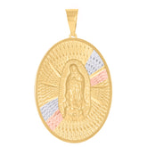 14Kt Tri-Color Gold Unisex Medallion Oval Guadalupe/Mother Marry Religious Charm Pendant