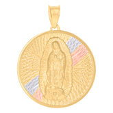 14Kt Tri-Color Gold Unisex Medallion Guadalupe/Mother Marry Religious Charm Pendant