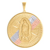 14Kt Tri-Color Gold Unisex Medallion Guadalupe/Mother Marry Religious Charm Pendant