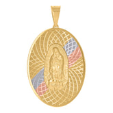 14Kt Tri-Color Gold Unisex Medallion Oval Guadalupe/Mother Marry Religious Charm Pendant