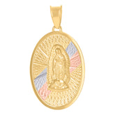 14Kt Tri-Color Gold Unisex Medallion Oval Guadalupe/Mother Marry Religious Charm Pendant