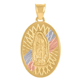 14Kt Tri-Color Gold Unisex Medallion Oval Guadalupe/Mother Marry Religious Charm Pendant