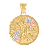 14Kt Tri-Color Gold Unisex Medallion Guadalupe/Mother Marry Religious Charm Pendant