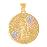 14Kt Tri-Color Gold Unisex Medallion Guadalupe/Mother Marry Religious Charm Pendant