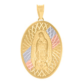 14Kt Tri-Color Gold Unisex Medallion Oval Guadalupe/Mother Marry Religious Charm Pendant