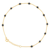 14kt Yellow Gold Womens Black Beaded Fashion Link Anklet Size 10 Inches