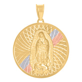 14Kt Tri-Color Gold Unisex Medallion Guadalupe/Mother Marry Religious Charm Pendant