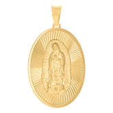 14Kt Yellow Gold Unisex Medallion Oval Guadalupe/Mother Marry Religious Charm Pendant